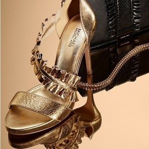 Michael Kors Bella Platform Leather Gold Heels